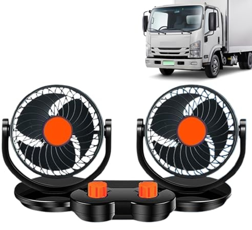 Ylnailky Tragbarer Ventilator Für Fahrzeuge | 12V 24V Zweiköpfiger Lkw Lüfter Kraftfahrzeug | Kraftfahrzeugzubehör für Camping, Traktoren, Rücksitze, Sattelzüge, Fenster, Dächer, Boote, Kleinbusse und