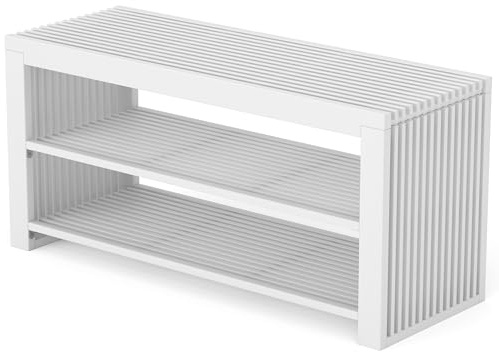 Bambus Schuhschrank - Schuhbank - Sitzbank mit Stauraum - Schuhregal Holz | BAM BOO BOX Schuhbank mit Sitzfläche - Schuhschrank mit Sitzbank 90x33x43cm - Shoe Cabinet - Flur Möbel (Weiß)