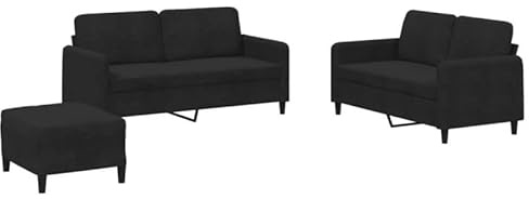Eleganz 3-TLG. Futon Sofagarnitur in Schwarz Samt - Modernes 3er Set für Wohnzimmer, Schlafzimmer oder Büro - Bequem & Langlebig - Platzsparend für kleine Räume
