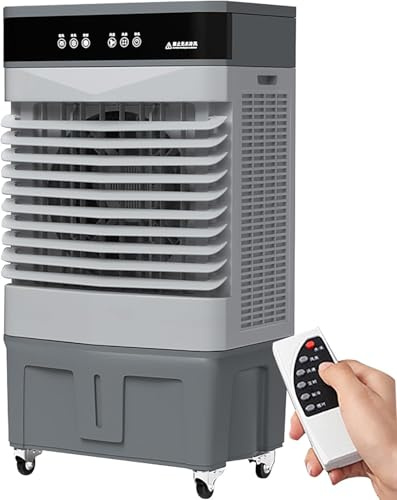 Raffreddatore d'Aria Evaporativo, Raffreddatore d'Aria di Palude di Forza Industriale per Uso Commerciale con 4 Ruote Universali, Oscillazione di 120°, 3 velocità, 4 Impa, 66L 49x35x105cm