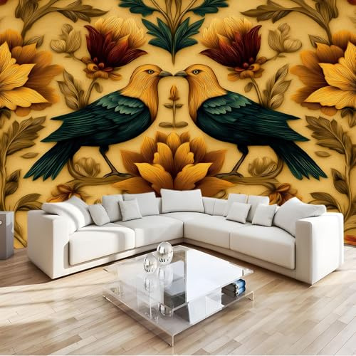 Carta da Parati Murale Fiori Uccelli 250 x 175 cm Fotomurali, Poster Carta da Parati TNT, per Soggiorno Camera da Letto Decorazione da Muro, William Morris