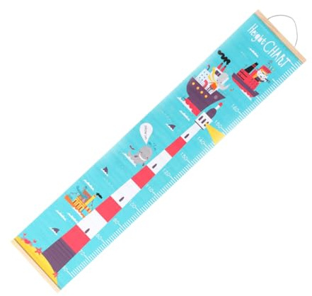 Wand Wachstumstabelle für Kinder mit Holz und Öl Leinwand | Nordischer Leuchtturm als Muster, Leicht Aufzuhängen, Rollbar zur Aufbewahrung, für Kinderzimmer