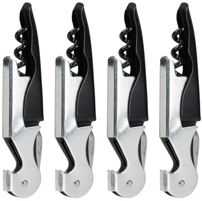 4 Pieces Waiter's Knife, 3-in-1 Bottle Opener, Stainless Steel Corkscrew - Professional Corkscrew with Foil Cutter and Bottle Opener - Wine and Beer Opener Set for Sommeliers, Bartending, Remaining