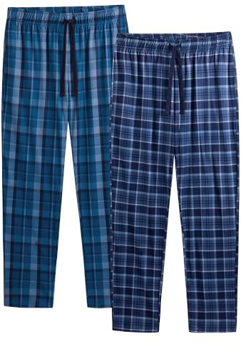 The Essentials Wardrobe 2PK Mens Lounge Pants - Navy/Blue Checks - Large