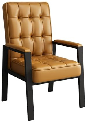 LEIYTFE Executive-Leder-Besucherstühle Ohne Rollen Büro-Empfangsstuhl Mit Armlehnen, Wartezimmer-Sessel Mit Lendenwirbelstütze Stabile Stahlbeine(Orange)