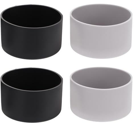 VICASKY 4 pièces Protection Antidérapante Silicone pour Base de Bouteille Lot de Isolant Thermique Résistant Aux Chocs Protège Gourde et Verre Noir et Gris Accessoires Utiles pour Usage
