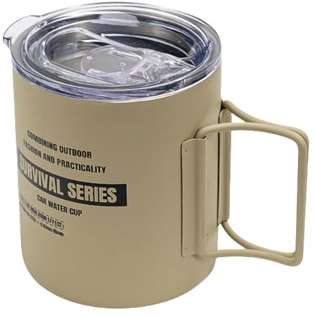 Campingmugg i rostfritt stål, kaffekopp i rostfritt stål, tumlare med vikbart handtag och lock, 320 ml bärbar mugg för kaffe, mjölk, juice, te och andra kalla drycker eller cha
