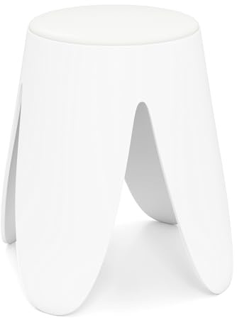 GIANTEX Set di 8 Sgabelli da Bar Rotondi, Sgabelli da Cucina Impilabili in Plastica con Sedili Imbottiti e Piedini Antiscivolo in Gomma, Sedie Salvaspazio per Casa, Ufficio e Ristorante, Bianco