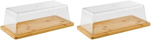 APS 821 Plateau avec Capot - Plateau rectangulaire en Bois en Bambou avec Couvercle (32 x 16,5 cm, Hauteur : 11 cm) - Cloche à Fromage, Planche à Fromage (Lot de 2)