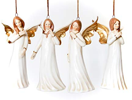 Gisela Graham 4 Keramik Weihnachten Engel Dekorationen 11,5 cm ? Set von 4