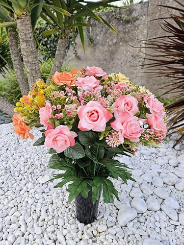 Composition de fleurs artificielles en cône lesté ciment pour une parfaite tenue de votre bouquet de fleurs, plus besoin de sable, ce cône en PVC se dépose dans un vase funéraire. (rose)