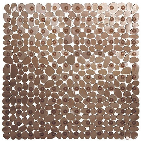 Bathsafe Anti-Rutsch-Duschmatte, quadratisch, Kieselsteine-Design, Duschmatte, extra groß, antibakterielle Sicherheits-Matte, mit Saugnäpfen, Matte für Dusche oder Wanne, rutschfest, 54 x 54 cm braun