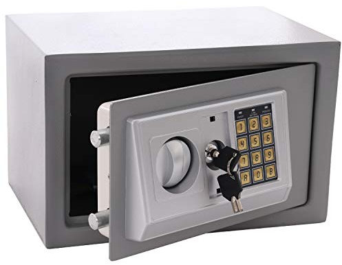 Panorama24 Tresor Safe mit Elektronik-Zahlenschloss 31x20x20cm LED-Anzeige Stahlbolzen, silbergrau, inkl. 4 Batterien, Möbeltresor Wandtresor Wandsafe Home