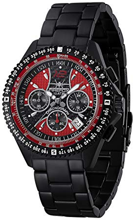 FIREFOX Armband- Herrenuhr Carbon Racer Chronograph analog Quarz Edelstahl SCHWARZ Zifferblatt rot/schwarz 10 ATM wasserdicht FFS15-120