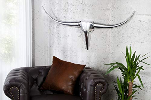 Licht-Erlebnisse Wanddeko Stierkopf aus Aluminium 100cm lang Deko Geweih Jagdtrophäe TOMMON