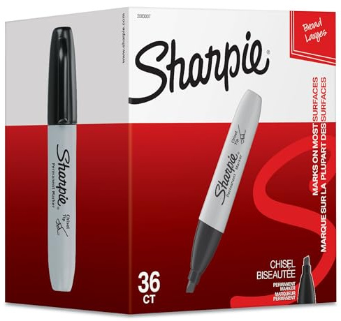 Sharpie Permanent Markers, Chisel Tip, Black, 36 Count - Home, School, Office Supplies