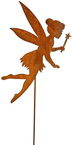 Fiche de jardin fée Clochette - En métal rouillé - Rouille noble - Décoration de jardin (Clochette 60 cm)