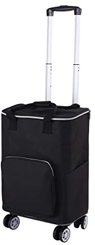 Falytemow Collapsible Utility Cart with Insulation Bag Foldable Reusable Shopping Trolley Bag with Wheels and Telescoping Handle Folding Grocery Cart