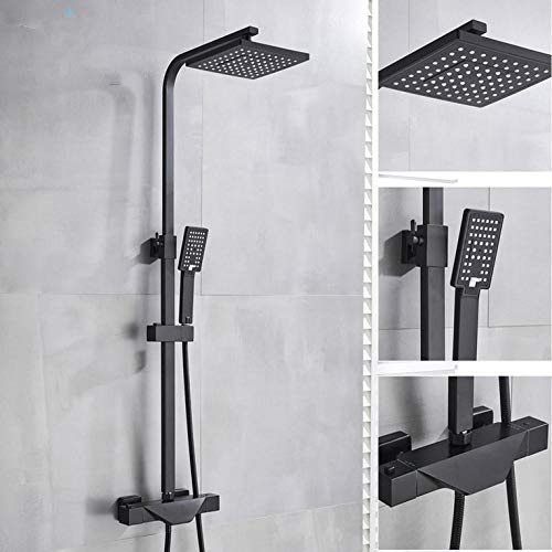 Wieoc Matte Black Shower Faucet Thermostatic Shower Set Dual Handle Rain Waterfall Bath Shower Mixer Column Tap Thermostat Mixer Tap