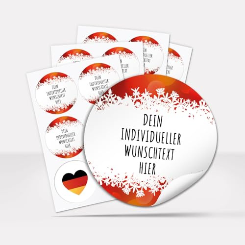 24 Weihnachtsaufkleber PERSONALISIERT mit Wunschtext, rund 4 cm | Aufkleber für Geschenke und Produkte zu Weihnachten mit Text oder Namen, selbstklebende Etiketten geschäftlich privat, rot Winter