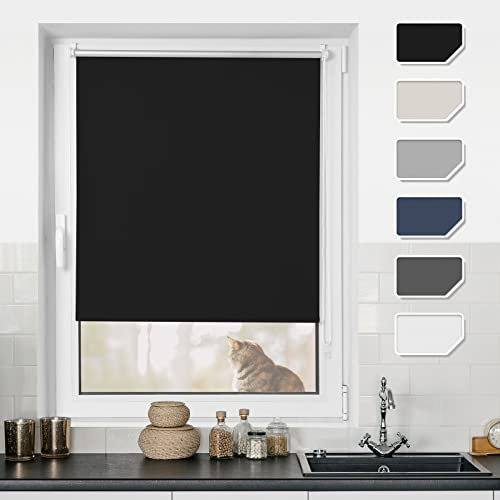 BondFree Verdunkelungsrollo Klemmfix Thermorollo ohne Bohren,85x220cm(BxH) Schwarz, Sonnenschutz& Hitzeschutz Rollos für Fenster und tür