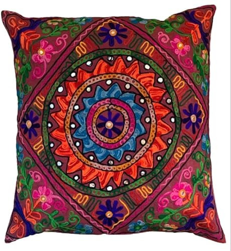 Fundas de cojín hechas a mano de 60x60 cm decorativas de cachemira, Suzani, mandala, espejos, de algodón, bordadas, decoración del hogar, al aire libre, funda vegana para interiores de 24x24 pulgadas
