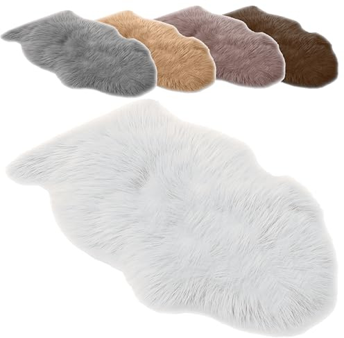 Andreas Dell Schaffell Teppich Echtes Lammfell 100% Naturfell Weicher Sheepskin Teppich, Flauschiger Schafspelz als Bettvorleger, Sitzfell Deko Fell für Sofa & Wohnzimmer (Weiß, L: 100 bis 110cm)