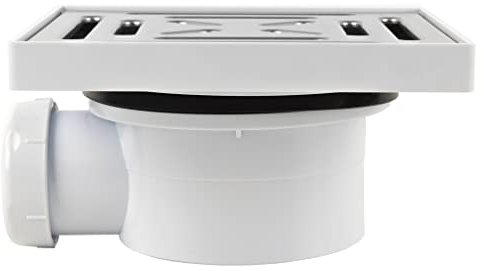 Cofan Piletta di scarico con sifone | Per piatto doccia a filo pavimento | Dimensioni: 146 x 146 mm | Uscita da Ø40 mm | Guarnizione conica riduttrice da Ø32 mm