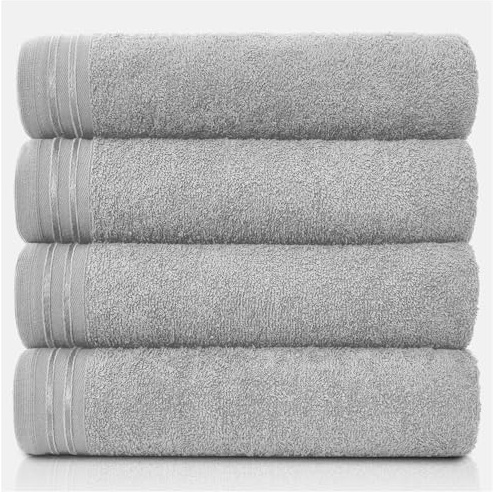 GC GAVENO CAVAILIA Large Towels Bath Sheet, Highly Absorbent Egyptian Cotton Towel Set, 4 Pack Extra Soft Large Bath Towel Silver, Quick Dry Bath Sheets, 450 GSM Washable Towels, 75X135 Cm