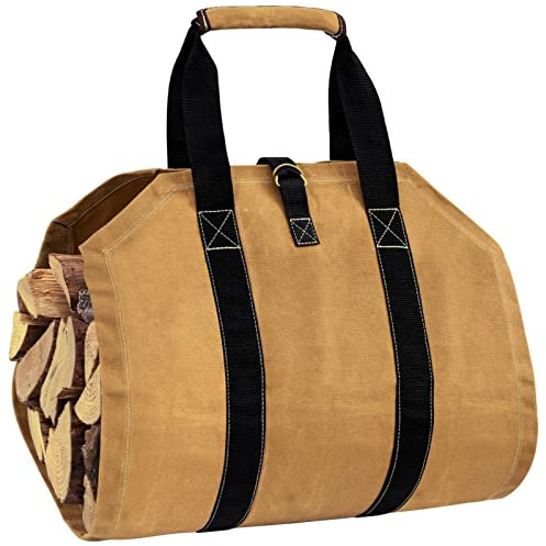 Schwerlast Wasserdicht Gewachste Leinwand Segeltuch Brennholz Kaminholztragetasche,für Holz, Zeitungen, Kaminholz,kamin, Filztasche Maße 90 x 45 cm - Khaki