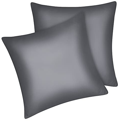 Fittia 2er-Set Satin Kissenbezug 65x65 mit Reißverschluss, Dunkelgrau | weich wie Seide, haarschonend für alle Haartypen, kühl im Sommer warm im Winter, verdeckter Reißverschluss