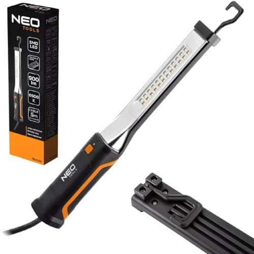 NEO TOOLS Werkstattlampe Leistung 10W, 900 Lumen, LED SMD, Stromversorgung 230V 50Hz, Kabel 2x1mm mit Stecker Länge 5m, Haken, IP44, Material ABS, 6500K, CRE Ra ≥65