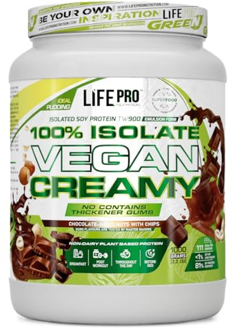 Life Pro Isolate Vegan Creamy 1kg | Aislado de proteina de Soja | 100% vegano (Choco Nuts with Chips)