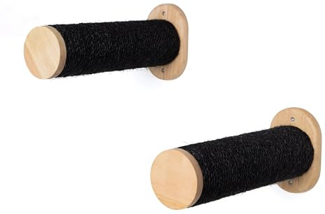 RHRQuality Wandmöbel Kletterwand Katze – Wand Sisalstämme Set 2er-Set – Belastbarkeit bis 20 kg – Für große Katzen – 9 cm Ø Sisalstämme – Blackline