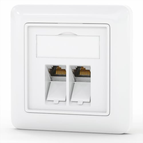 HB-DIGITAL 1 Stück 2-Port Unterputz-Netzwerkdose CAT 7 mit Keystone - Weiß