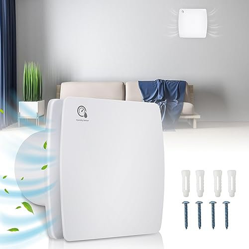 Jopassy Badlüfter 100mm mit Feuchtigkeitssensor und Rückstauklappe timer, leiser Abluftventilator für Badezimmer, Keller, Küche, Wandlüfter mit Nachlauf, Bad Lüftungssystem