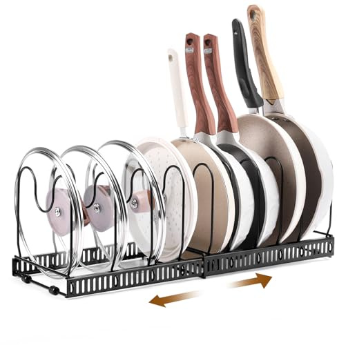 Yorbay Topfdeckelhalter Pfannenhalter für Schrank Schublade, Topfdeckel-Halter, Mit 10 Verstellbaren Fächer Topf Organizer, Erweiterbar Pfannen Organizer für Topfdeckel und Töpfe