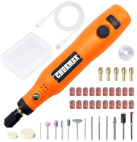 CHOKMAX Outil rotatif sans fil, 3,7 V Li-ion Mini kit d'outils multifonctions rotatifs avec vitesse variable, 42 pièces Kit d'accessoires électriques rotatifs pour polissage, nettoyage et gravure