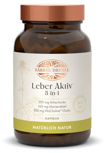 BÄRBEL DREXEL Leber Aktiv 5-in-1 Kapseln mit Cholin, Mariendistel, Löwenzahn, Artischocke, Piperin, Zink, Vitamin E, Selen (60 Stk) Leber Kapseln Naturheilkunde Bitterstoffe