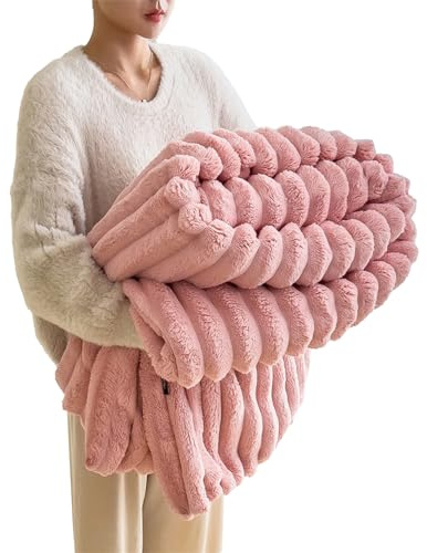 Baketron Kuscheldecke Kaninchen Plüsch Decke， Kunstpelz Fleece Decke，Flauschig Weich Dicke Kaninchen Decke für Bett Sofa Couch Schlafzimmer lässig Decke Tagesdecke Decke （Rosa 180x200cm）