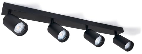 KOLORENO Anbauleuchte Spoti - Aufbauleuchte Wand und Decke - Aufbaustrahler GU10 - Aufbauleuchte Strahler Lampe x4 - Deckenstrahler Aluminium - Schwarz, 595 x 61 x 155 mm