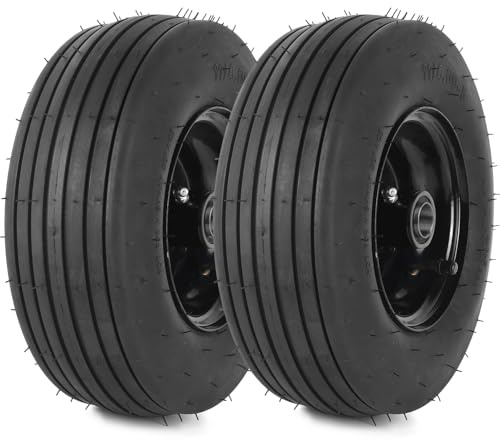 AR-PRO Lot de 2 pneus et roues 11 x 4,00-5, pneu de tondeuse à gazon 11 x 4-5 (4 plis) et jante avec chambre à air, moyeu centré de 8,6 cm avec roulements de 1,9 cm, pneus universels pour tondeuse à