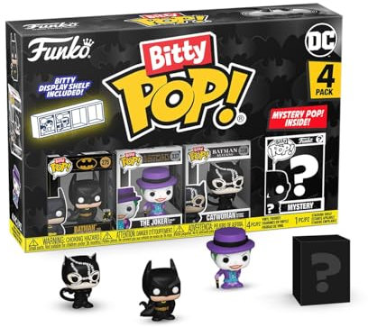 Funko Bitty Pop! Batman 85th - Batman 4PK und eine Überraschungs-Mini-Figur - 0.9 Inch (2.2 cm) - DC Comics Sammlerstück Stapelbares Display-Regal Inklusive - Geschenkidee Party-Tüten-Strumpf