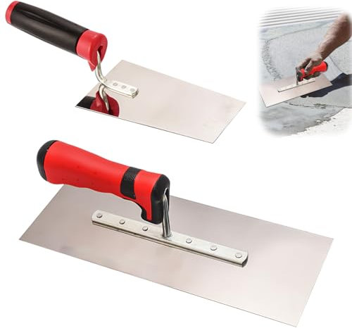 2-teiliges Set Edelstahl Maurerkelle: Glättekelle Edelstahl-Glättekelle Set mit Putzkellen Set Stukkateurspachtel mit Gummigriff, Stuckateur Werkzeug FürPutzmassen, Beton