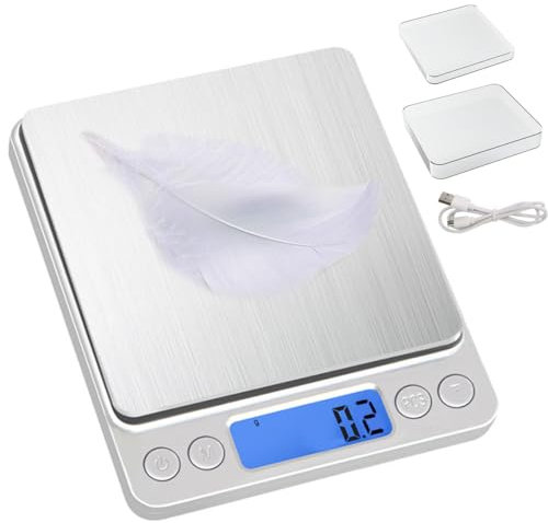 Digital Kitchen Scales Weighing Scales Food 0.1g Precise Graduation 3kg Capacity Ultra Slim Stainless Steel Disc Platform with Backlit LCD Display Multifunction Add & Weigh/Tare Function USB charge