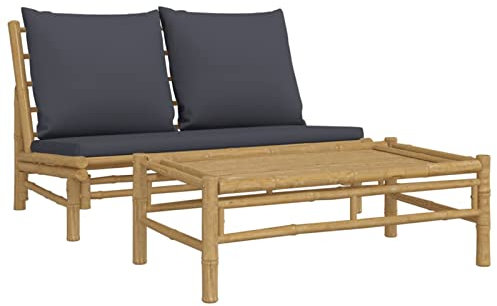 Festnight Lounge Sofa Gartenbank mit Tisch Gartensofa Bambus Balkonmöbel Klein Balkon Lounge Sofa Outdoor Garten Loungemöbel Set Sitzgruppe Gartenmöbel Balkonlounge Balkonsofa