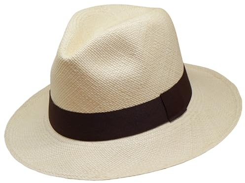 Tumia LAC - Panama Hat for Men, Handmade Ecuadorian Straw Adjustable Fedora for Summer, Packable & Breathable Sun Hat with Ribbon Band - 62cm