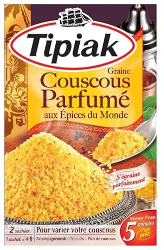 Couscous Parfumé aux Épices du Monde Tipiak 510g - Savourez l'Excellence Culinaire - Blés et Semoules de Qualité Supérieure - Le Lot De 4