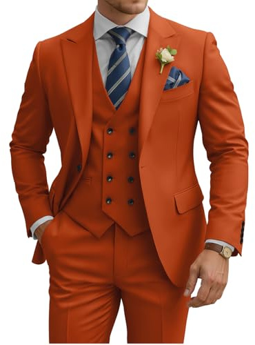 TIJOFA Mens Suit 3 Piece Slim Fit Suits for Men Double Breasted Suit Wedding Prom Suits Formal Business Dinner Tuxedo