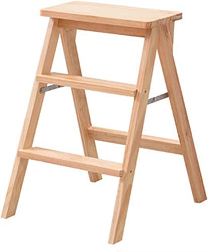 SZITW Kletterhocker für den Innenbereich, zusammenklappbarer 3-Stufen-Hocker für Erwachsene/Senioren, tragbare Trittleiter aus Holz für Küche/Schlafzimmer. Holzleiter kann problemlos 100 kg tragen